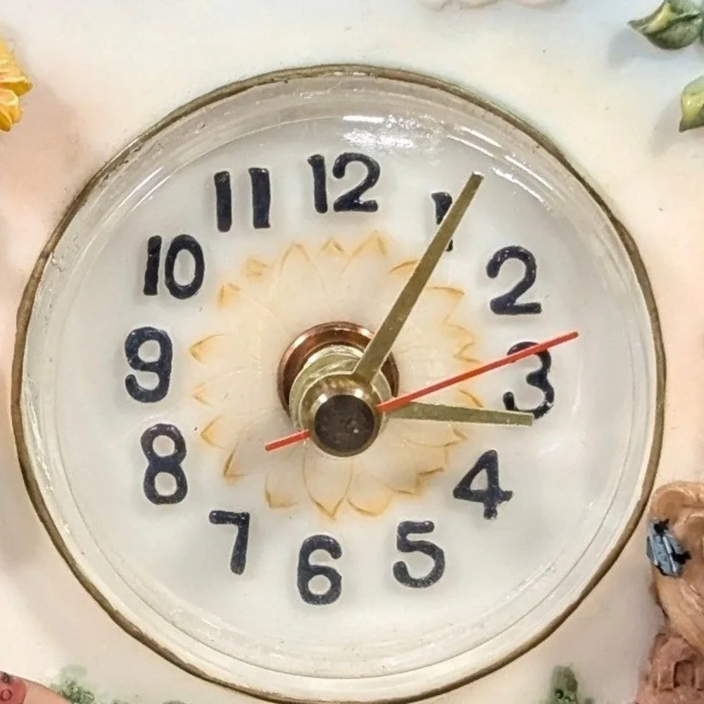 Vintage Resin Garden Boy Girl Figurine Desk Clock Sunflower 3D Decor - Picture 3 of 5